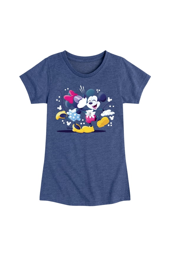 - Mickey Minnie Kiss - Youth Girls Short Sleeve Graphic T-Shirt