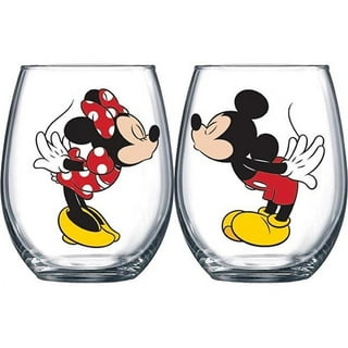 DISNEY WINE GLASS WITH ETCHED MICKEY MOUSE HEAD SET OF TWO