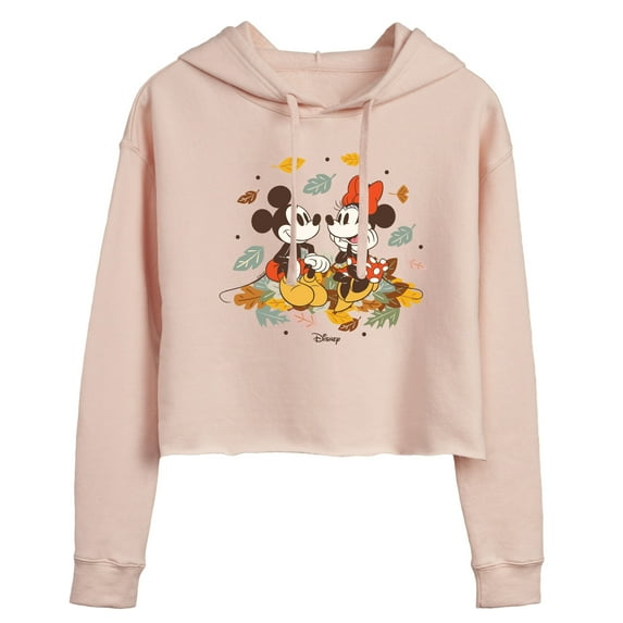 Disney - Mickey Minnie Leaf Pile - Juniors Cropped Pullover Hoodie