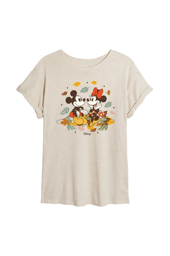 - Mickey Minnie Leaf Pile - Women's Oversized T-Shirt