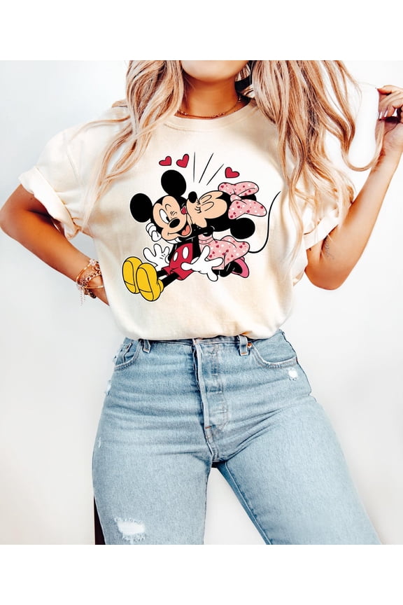 Disney Mickey Minnie Love Kiss Valentine Day Couples Couple Lover T-Shirt All size S-3XL