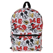 Disney Mickey Minnie Mouse All Over Print 16" Backpack w/ Front Pocket White