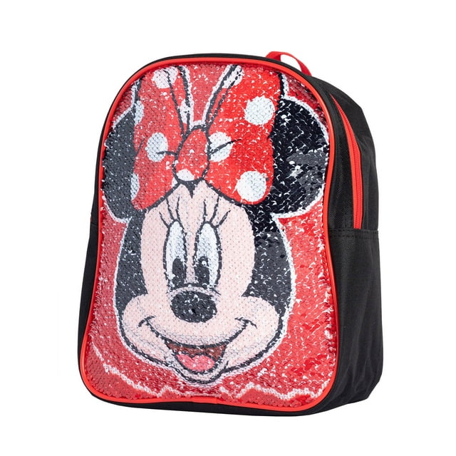 Disney Mickey & Minnie Mouse Backpack 12" Reversible Sequins Black Red