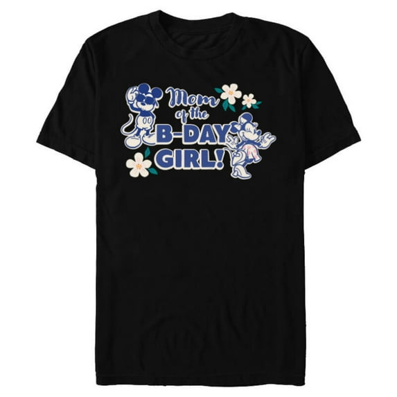 Disney Mickey & Minnie Mouse Birthday Mom of the B-Day Girl - Short Sleeve Blended T-Shirt for Adults - Customized-Black