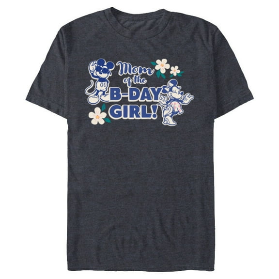 Disney Mickey & Minnie Mouse Birthday Mom of the B-Day Girl - Short Sleeve Blended T-Shirt for Adults - Customized-Navy Heather