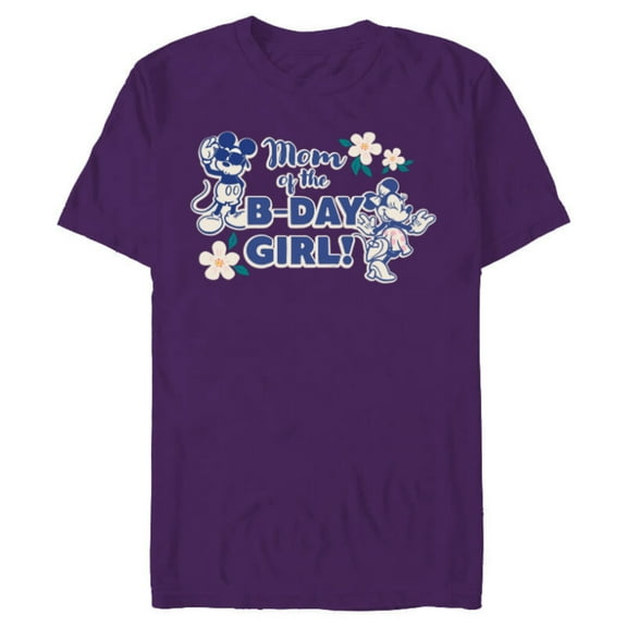 Disney Mickey & Minnie Mouse Birthday Mom of the B-Day Girl - Short Sleeve Blended T-Shirt for Adults - Customized-Purple