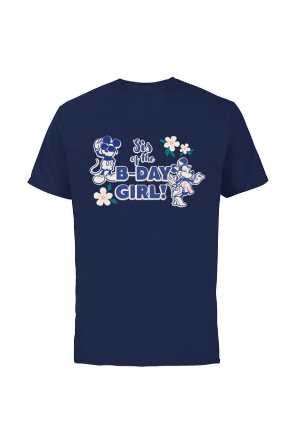 Mickey & Minnie Mouse Birthday Sis of the B-Day Girl - Short Sleeve Cotton T-Shirt for Adults - Customized-Navy