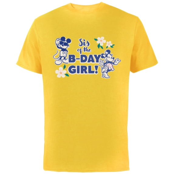 Disney Mickey & Minnie Mouse Birthday Sis of the B-Day Girl - Short Sleeve Cotton T-Shirt for Adults - Customized-Yellow