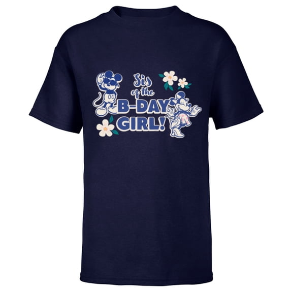 Disney Mickey & Minnie Mouse Birthday Sis of the B-Day Girl - Short Sleeve T-Shirt for Kids - Customized-Navy