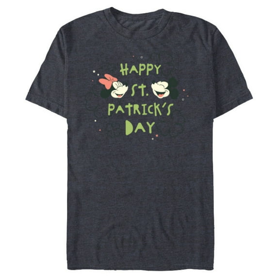 Disney Mickey & Minnie Mouse Clovers Happy St Patrick’s Day - Short Sleeve Blended T-Shirt for Adults - Customized-Navy Heather