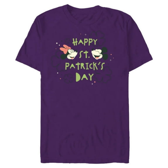 Disney Mickey & Minnie Mouse Clovers Happy St Patrick’s Day - Short Sleeve Blended T-Shirt for Adults - Customized-Purple