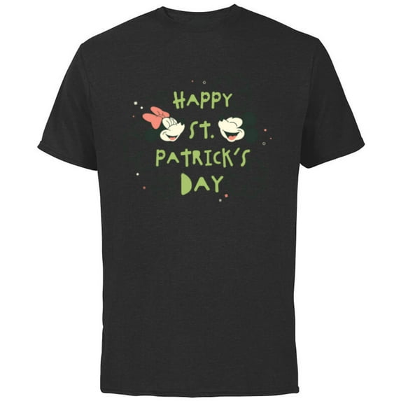 Disney Mickey & Minnie Mouse Clovers Happy St Patrick’s Day - Short Sleeve Cotton T-Shirt for Adults - Customized-Black