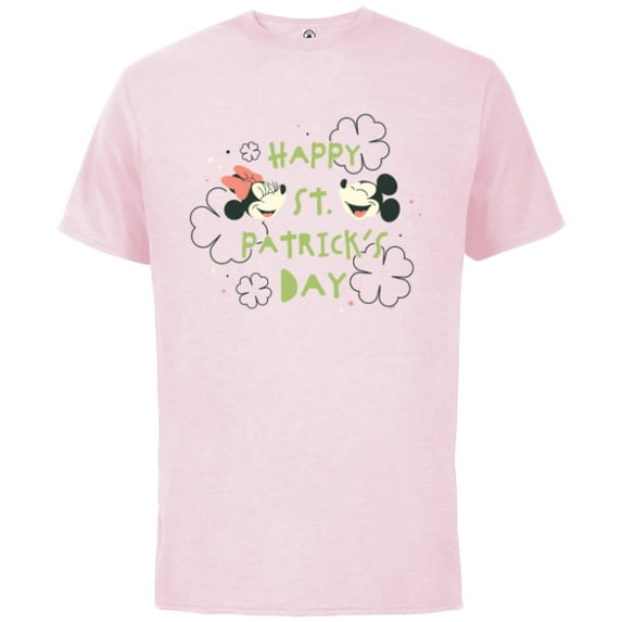Disney Mickey & Minnie Mouse Clovers Happy St Patrick’s Day - Short Sleeve Cotton T-Shirt for Adults - Customized-Soft Pink