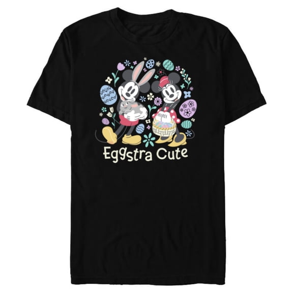 Disney Mickey & Minnie Mouse Easter Eggs Spring Eggstra Cute - Short Sleeve Blended T-Shirt for Adults - Customized-Black