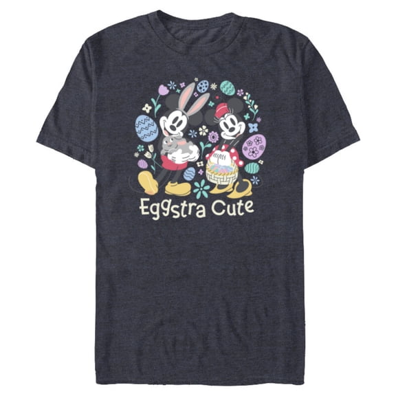 Disney Mickey & Minnie Mouse Easter Eggs Spring Eggstra Cute - Short Sleeve Blended T-Shirt for Adults - Customized-Navy Heather