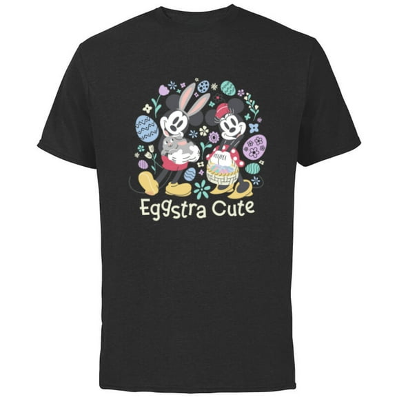 Disney Mickey & Minnie Mouse Easter Eggs Spring Eggstra Cute - Short Sleeve Cotton T-Shirt for Adults - Customized-Black
