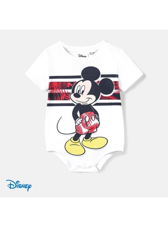 Disney Mickey Minnie Mouse Family Matching Plant Print Cami Dresses and Striped Tee Sets