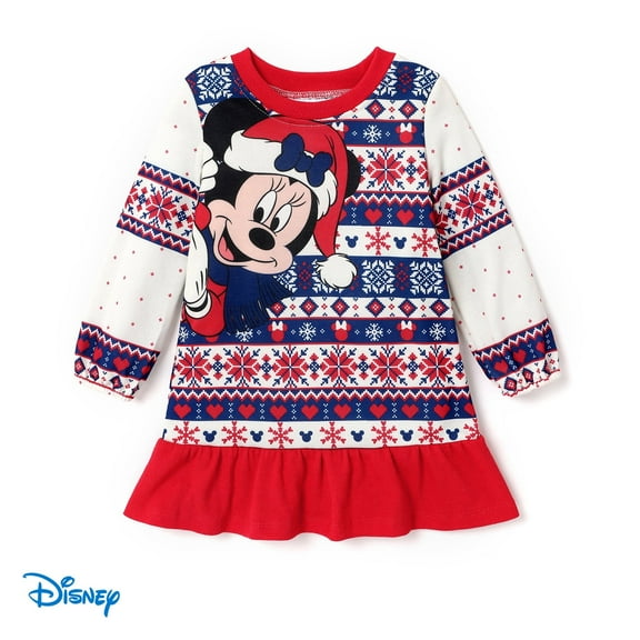 Disney Mickey Minnie Mouse Girls Christmas Dresses Red Holiday Bohemian Dresses Outfits Sizes 2-6