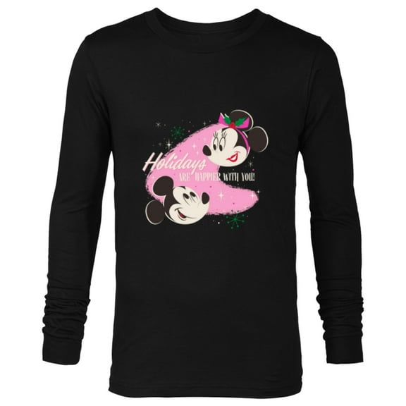 Disney Mickey & Minnie Mouse Holidays are Happier With You - Long Sleeve T-Shirt for Men - Customized-Black