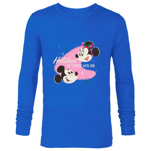 Disney Mickey & Minnie Mouse Holidays are Happier With You - Long Sleeve T-Shirt for Men - Customized-Navy