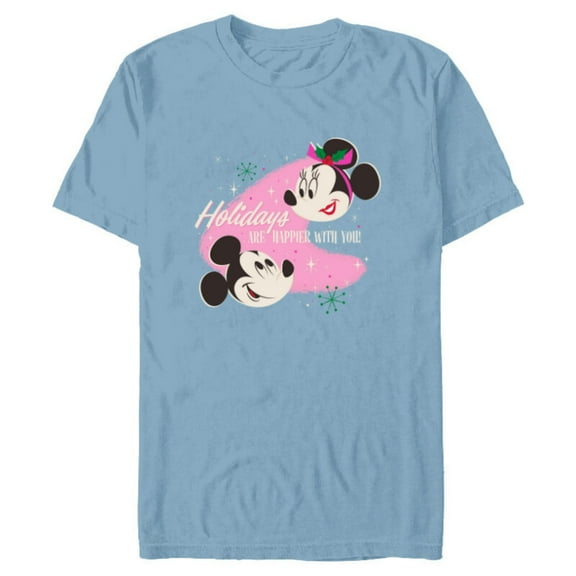 Disney Mickey & Minnie Mouse Holidays are Happier With You - Short Sleeve Blended T-Shirt for Adults - Customized-Ocean Blue