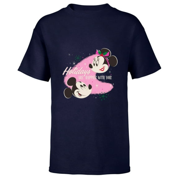 Disney Mickey & Minnie Mouse Holidays are Happier With You - Short Sleeve T-Shirt for Kids - Customized-Navy
