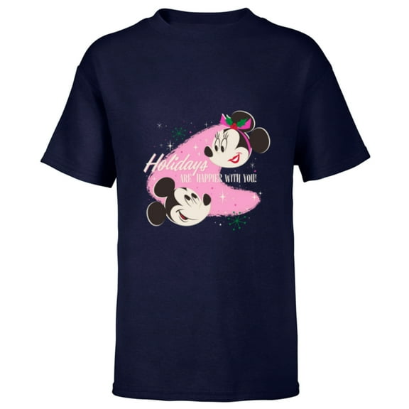 Disney Mickey & Minnie Mouse Holidays are Happier With You - Short Sleeve T-Shirt for Kids - Customized-Navy