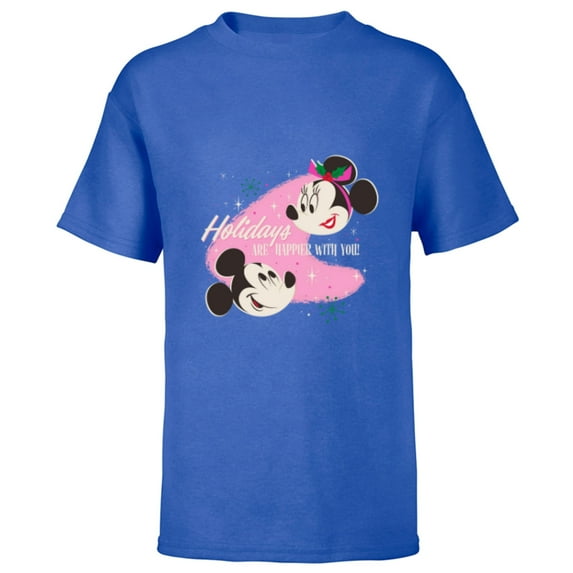 Disney Mickey & Minnie Mouse Holidays are Happier With You - Short Sleeve T-Shirt for Kids - Customized-Royal