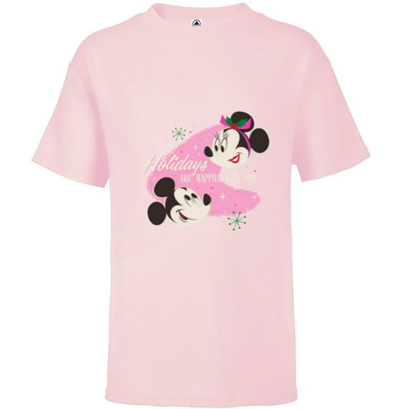 Disney Mickey & Minnie Mouse Holidays are Happier With You - Short Sleeve T-Shirt for Kids - Customized-Soft Pink