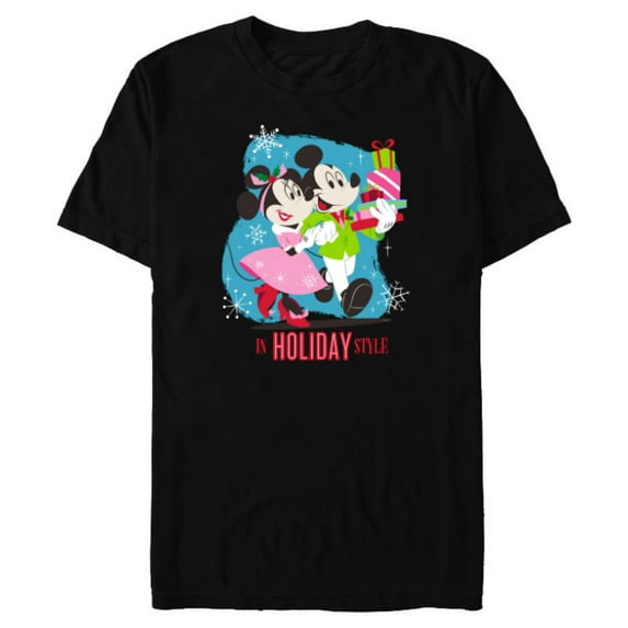 Disney Mickey & Minnie Mouse In Holiday Style - Short Sleeve Blended T-Shirt for Adults - Customized-Black