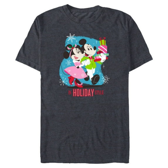 Disney Mickey & Minnie Mouse In Holiday Style - Short Sleeve Blended T-Shirt for Adults - Customized-Navy Heather