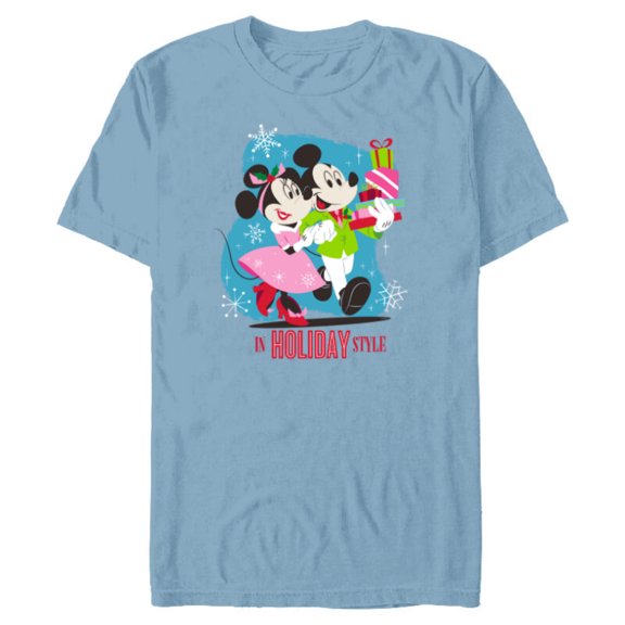 Disney Mickey & Minnie Mouse In Holiday Style - Short Sleeve Blended T-Shirt for Adults - Customized-Ocean Blue