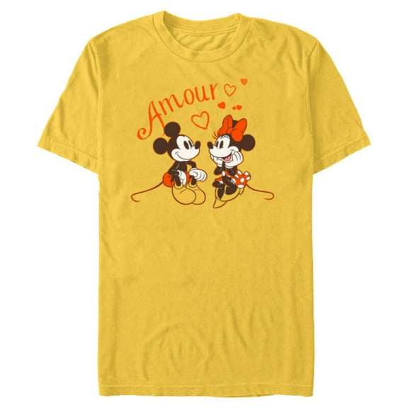 Disney Mickey & Minnie Mouse Love Amour Valentine - Short Sleeve Blended T-Shirt for Adults - Customized-Yellow