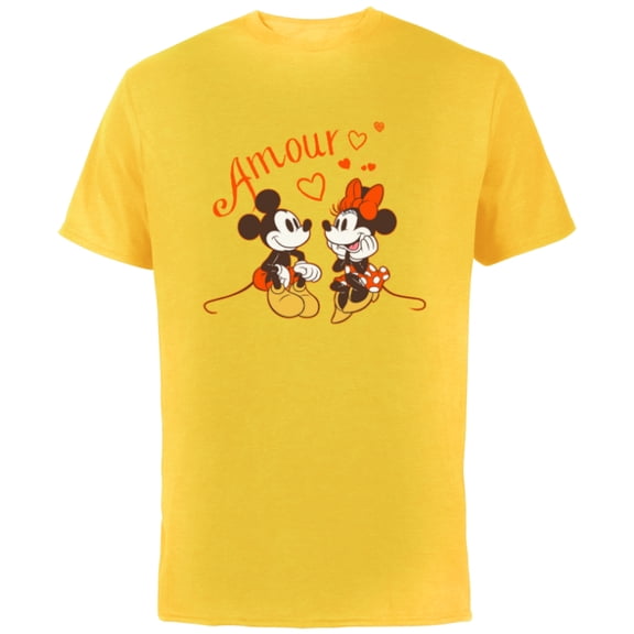 Disney Mickey & Minnie Mouse Love Amour Valentine - Short Sleeve Cotton T-Shirt for Adults - Customized-Yellow