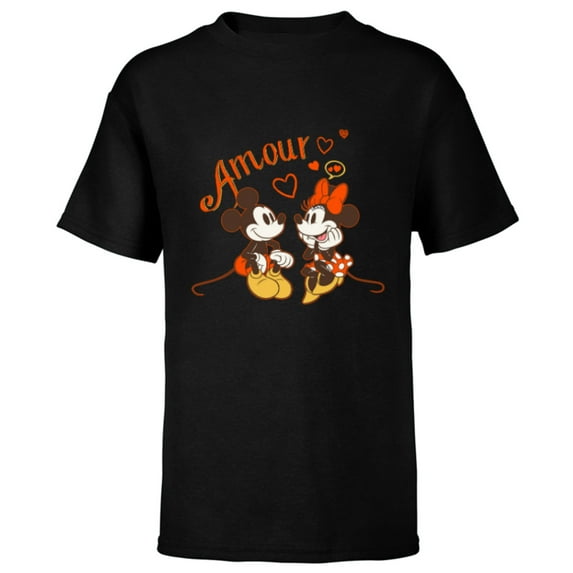 Disney Mickey & Minnie Mouse Love Amour Valentine - Short Sleeve T-Shirt for Kids - Customized-Black