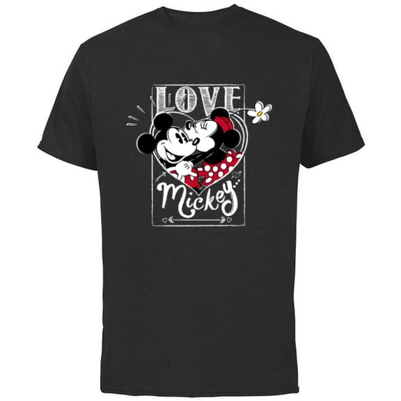 Disney Mickey & Minnie Mouse Love Mickey… Valentine’s Day - Short Sleeve Cotton T-Shirt for Adults - Customized-Black