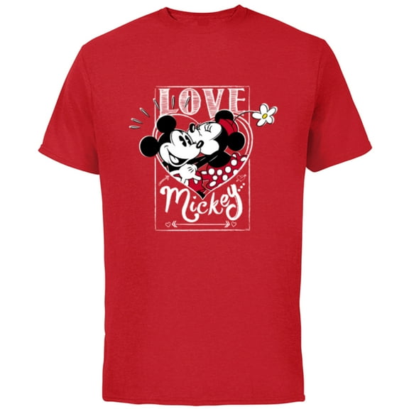 Disney Mickey & Minnie Mouse Love Mickey… Valentine’s Day - Short Sleeve Cotton T-Shirt for Adults - Customized-Red