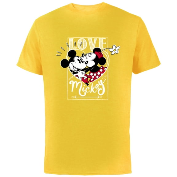 Disney Mickey & Minnie Mouse Love Mickey… Valentine’s Day - Short Sleeve Cotton T-Shirt for Adults - Customized-Yellow