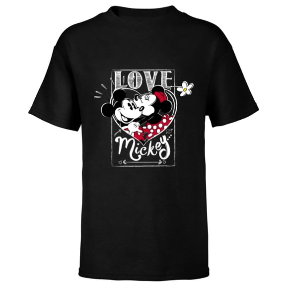 Disney Mickey & Minnie Mouse Love Mickey… Valentine’s Day - Short Sleeve T-Shirt for Kids - Customized-Black
