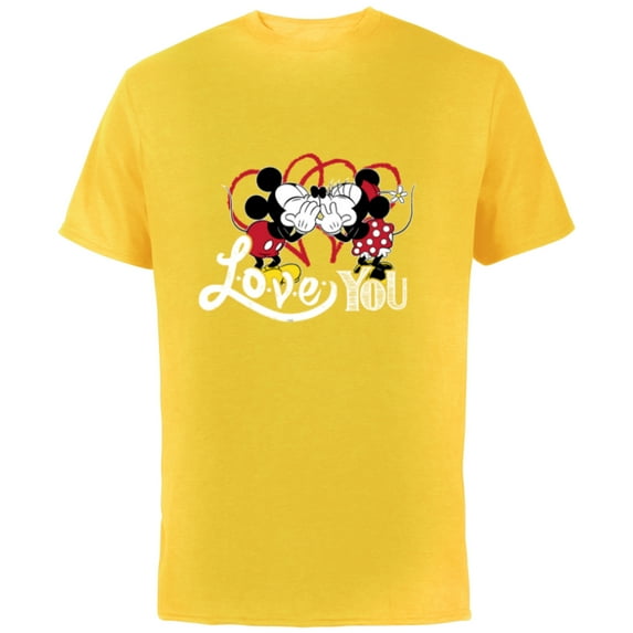 Disney Mickey & Minnie Mouse Love You Secret Valentine’s Day - Short Sleeve Cotton T-Shirt for Adults - Customized-Yellow