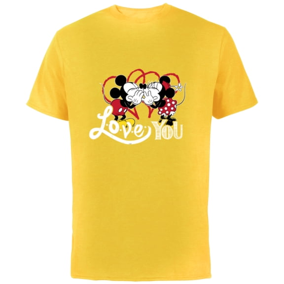 Disney Mickey & Minnie Mouse Love You Secret Valentine’s Day - Short Sleeve Cotton T-Shirt for Adults - Customized-Yellow