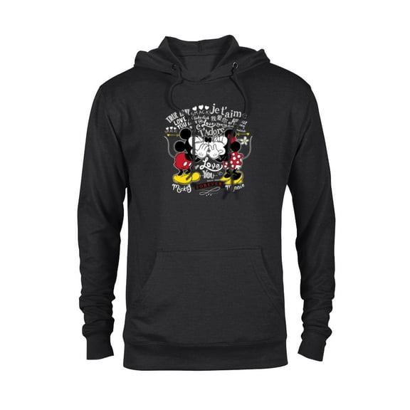 Disney Mickey & Minnie Mouse Love in Any Language Valentine - Pullover Hoodie for Adults - Customized-Black