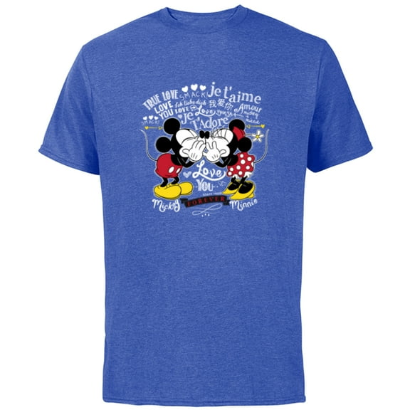 Disney Mickey & Minnie Mouse Love in Any Language Valentine - Short Sleeve Cotton T-Shirt for Adults - Customized-Royal Heather