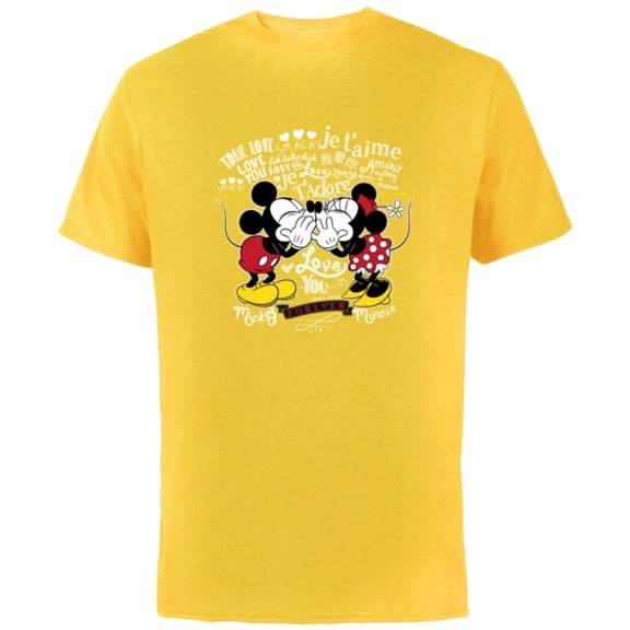 Disney Mickey & Minnie Mouse Love in Any Language Valentine - Short Sleeve Cotton T-Shirt for Adults - Customized-Yellow