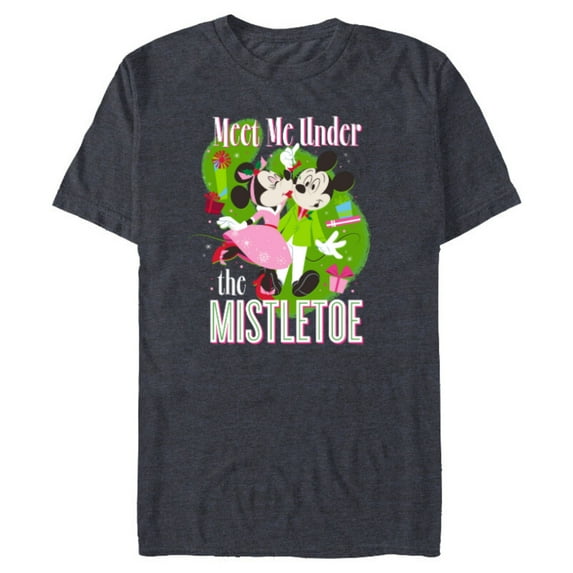 Disney Mickey & Minnie Mouse Meet Me Under The Mistletoe - Short Sleeve Blended T-Shirt for Adults - Customized-Navy Heather