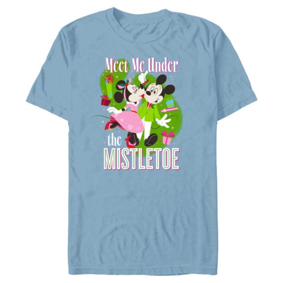 Disney Mickey & Minnie Mouse Meet Me Under The Mistletoe - Short Sleeve Blended T-Shirt for Adults - Customized-Ocean Blue