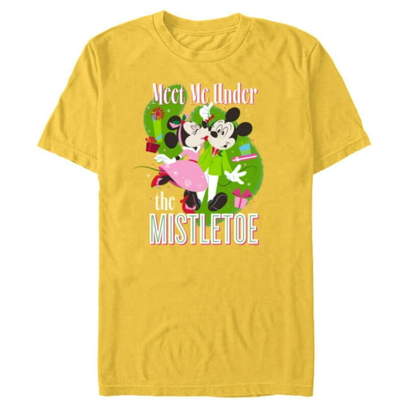 Disney Mickey & Minnie Mouse Meet Me Under The Mistletoe - Short Sleeve Blended T-Shirt for Adults - Customized-Yellow