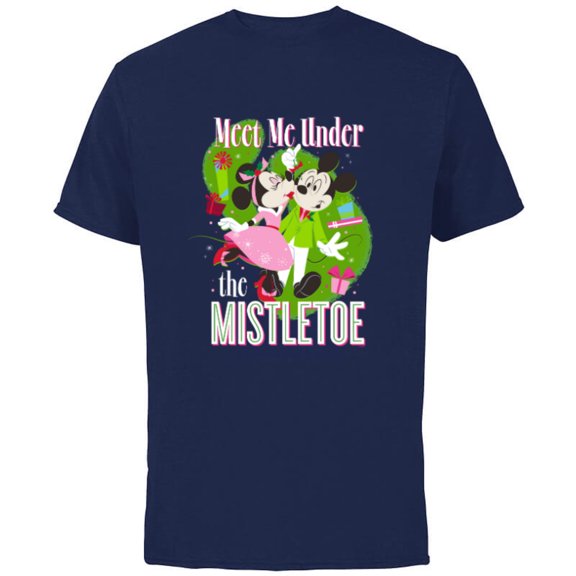 Disney Mickey & Minnie Mouse Meet Me Under The Mistletoe - Short Sleeve Cotton T-Shirt for Adults - Customized-Navy