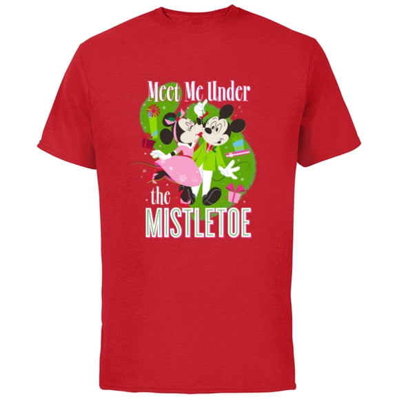 Disney Mickey & Minnie Mouse Meet Me Under The Mistletoe - Short Sleeve Cotton T-Shirt for Adults - Customized-Red