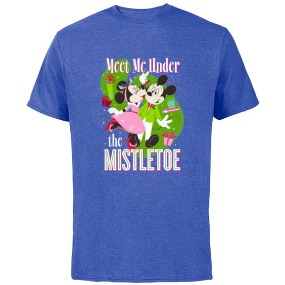 Disney Mickey & Minnie Mouse Meet Me Under The Mistletoe - Short Sleeve Cotton T-Shirt for Adults - Customized-Royal Heather